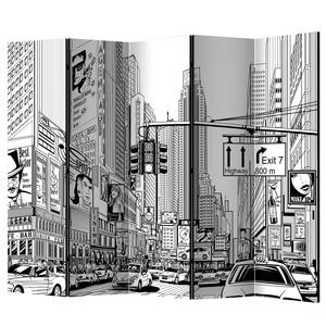 Paravento Street in New York city Tessuto non tessuto su legno massello  - Nero / Bianco - 5 pannelli