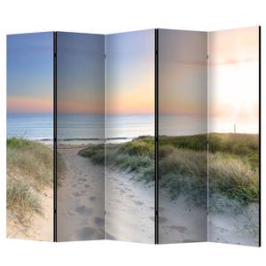 Paravento Morning Walk on the Beach Tessuto non tessuto su legno massello  - Multicolore - 5 pannelli