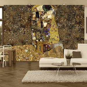 Fotomurale Klimt Inspiration Golden Kiss Tessuto non tessuto - Multicolore - 350 x 245 cm