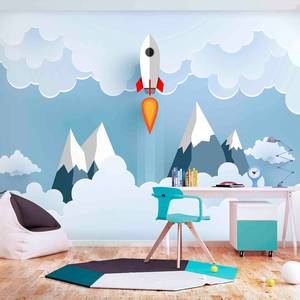 Papier peint intissé Rocket in Clouds Intissé - Bleu - 100 x 70 cm