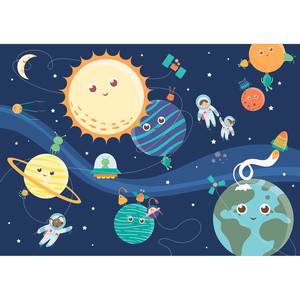 Papier peint intissé Happy Planets Intissé - Multicolore - 100 x 70 cm
