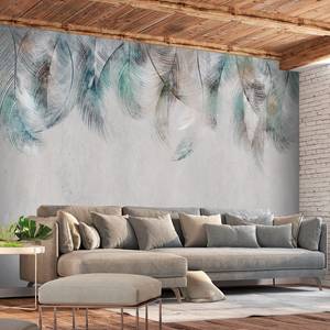 Vlies-fotobehang Colourful Feathers vlies - grijs/groen - 150 x 105 cm