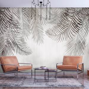 Papier peint intissé Night Palm Trees Intissé - Noir / Blanc - 100 x 70 cm