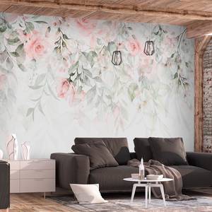 Papier peint intissé Waterfall of Roses Intissé - Rose vieilli / Gris - 250 x 175 cm