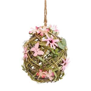 Dekohänger Ostereier Rattan (3-teilig) Plastik / Rattan - Gelb / Pink