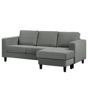 Ecksofa MAISON 2-Sitzer mit Longchair Samt Vaia: Grau - Longchair davorstehend rechts