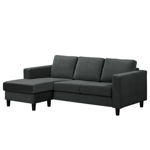 Ecksofa MAISON 2-Sitzer mit Longchair Webstoff - Samt Vaia: Dunkelgrau - Longchair davorstehend links