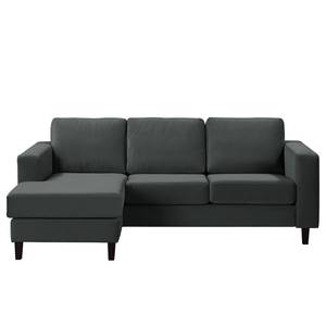 Ecksofa MAISON 2-Sitzer mit Longchair Webstoff - Samt Vaia: Dunkelgrau - Longchair davorstehend links