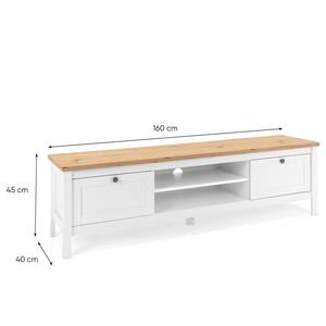 Meuble TV 2 tiroirs L160 cm Bergen Blanc / Imitation chêne artisan