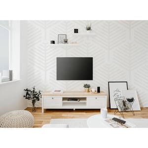 Meuble TV 2 tiroirs L160 cm Bergen Blanc / Imitation chêne artisan
