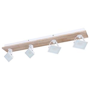 LED-plafondspot Joya II ijzer/massief eikenhout - 4 lichtbronnen - Wit