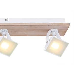 LED-plafondspot Joya II ijzer/massief eikenhout - 4 lichtbronnen - Wit
