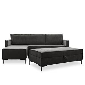 Ecksofa Maura Cordstoff Poppy: Anthrazit - Mit Hocker