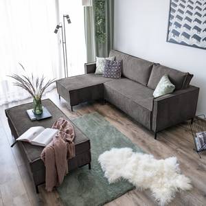 Ecksofa Maura Cordstoff Poppy: Taubengrau - Mit Hocker