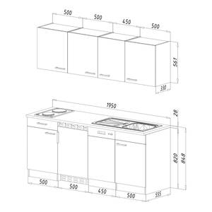 Keukenblok Cano VII Wit - Breedte: 195 cm - Glas-keramisch