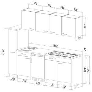 Cuisine Cano VIII Gris - Largeur : 225 cm - Plaque de cuisson