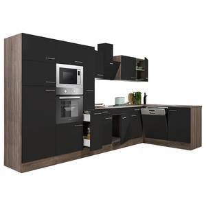 Hoek-keukenblok Cano IV zwart/York eikenhouten look - Breedte: 370 cm