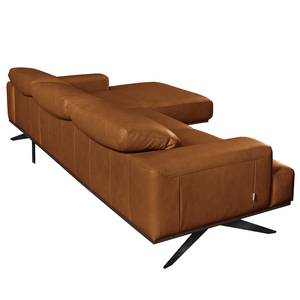 Ecksofa Iglesia Echtleder - Echtleder Nadra: Cognac - Longchair davorstehend rechts - Schwarz - Buche Dunkel