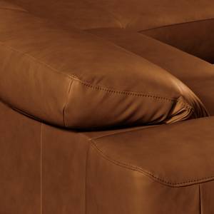 Ecksofa Iglesia Echtleder - Echtleder Nadra: Cognac - Longchair davorstehend rechts - Schwarz - Buche Dunkel