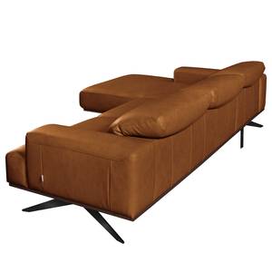 Ecksofa Iglesia Echtleder - Echtleder Nadra: Cognac - Longchair davorstehend links - Schwarz - Buche Dunkel