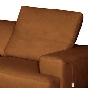 Ecksofa Iglesia Echtleder - Echtleder Nadra: Cognac - Longchair davorstehend links - Schwarz - Buche Dunkel