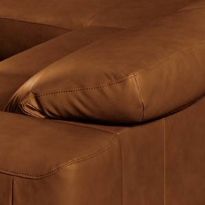 Ecksofa Iglesia Echtleder - Echtleder Nadra: Cognac - Longchair davorstehend links - Schwarz - Buche Dunkel