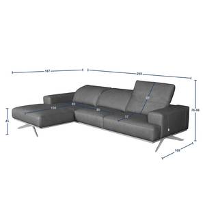 Ecksofa Iglesia Echtleder - Echtleder Nadra: Cognac - Longchair davorstehend links - Schwarz - Buche Dunkel