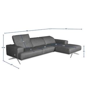 Ecksofa Iglesia Echtleder - Echtleder Nadra: Grau - Longchair davorstehend rechts - Schwarz - Buche