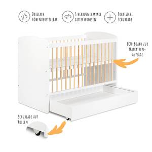 Babybett Karolina (inkl. Schublade) Weiß - Holzwerkstoff - Massivholz - 124 x 85 x 66 cm