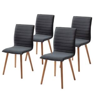 Gestoffeerde stoel Kean I 2-delige set- - geweven stof/massief eikenhout - Donkergrijs - 4-delige set