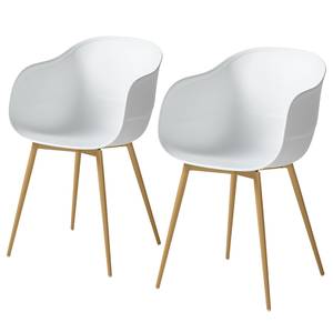 Chaise à accoudoirs Odon Matière plastique / Métal - Imitation chêne - Blanc - Lot de 2