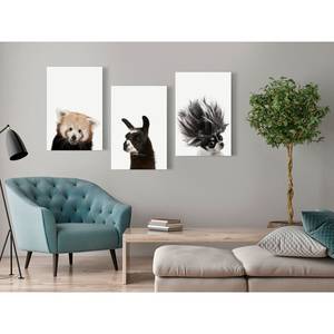 Wandbild Friendly Animals Collection Holzwerkstoff & Leinen - Mehrfarbig