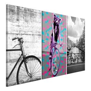 Wandbild Bikes Collection Holzwerkstoff & Leinen - Mehrfarbig