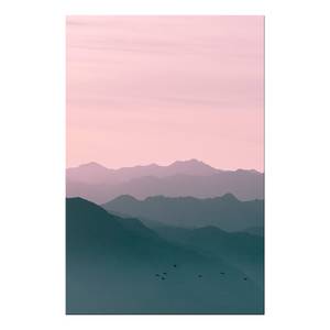 Afbeelding Mountain At Sunrise verwerkt hout & linnen - roze/grijs