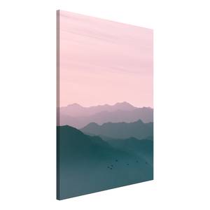 Afbeelding Mountain At Sunrise verwerkt hout & linnen - roze/grijs