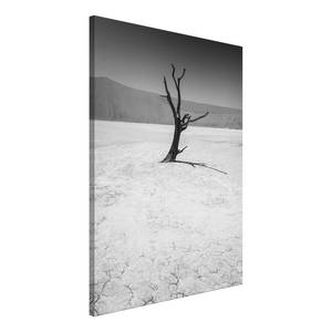 Afbeelding Tree in the Desert verwerkt hout & linnen - zwart-wit