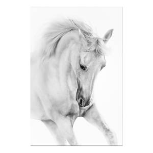 Afbeelding White Horse verwerkt hout & linnen - zwart-wit