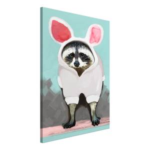 Wandbild Raccoon or Hare Holzwerkstoff & Leinen - Mehrfarbig