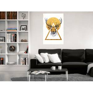 Afbeelding Gouden Hert verwerkt hout & linnen - meerdere kleuren - 80 x 120 cm