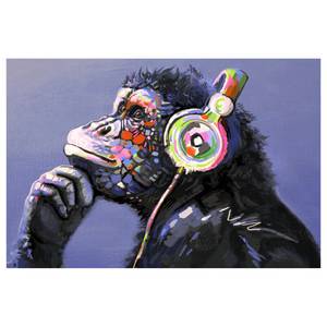 Quadro Musical Monkey Materiali a base di legno e lino - Multicolore