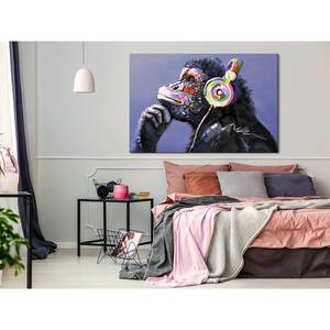 Tableau déco Musical Monkey Bois manufacturé et toile - Multicolore