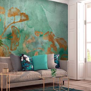 Papier peint Copper Ginkgo Intissé - Vert / Doré - 400 x 280 cm