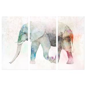 Wandbild Painted Elephant (3-teilig) Holzwerkstoff & Leinen - Mehrfarbig - 90 x 60 cm