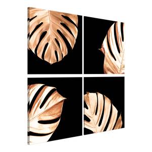 Wandbild Golden Monsters (4-teilig) Holzwerkstoff & Leinen - Gold / Schwarz - 90 x 90 cm