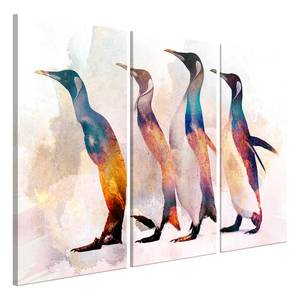 Afbeelding Penguin Wandering (3-delig) verwerkt hout & linnen - meerdere kleuren - 120 x 80 cm