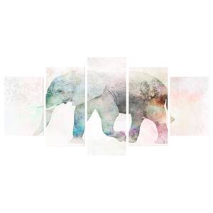 Wandbild Painted Elephant (5-teilig) Holzwerkstoff & Leinen - Mehrfarbig