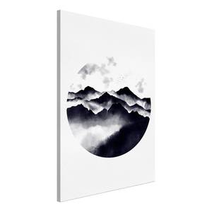 Afbeelding Mountain Landscape verwerkt hout & linnen - zwart-wit