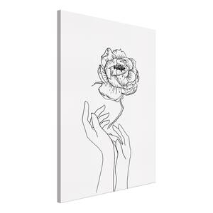 Afbeelding Delicate Flower verwerkt hout & linnen - zwart-wit