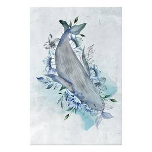 Afbeelding Mrs. Whale verwerkt hout & linnen - grijs/blauw