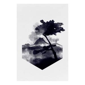 Afbeelding High Mountain verwerkt hout & linnen - zwart-wit